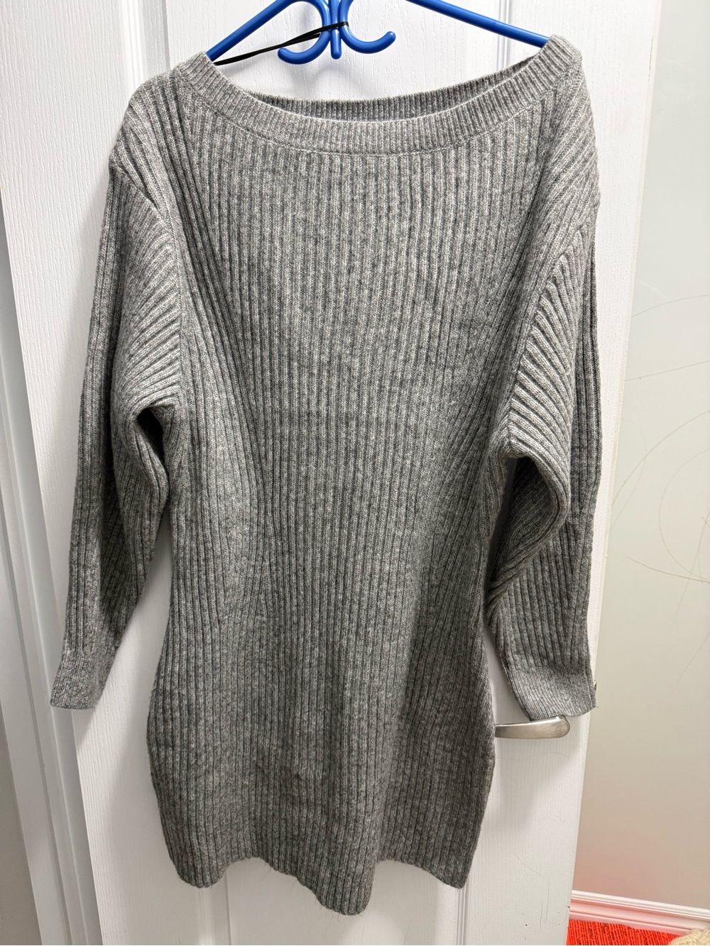 H&M Gray Ribbed Off-the-Shoulder Sweater